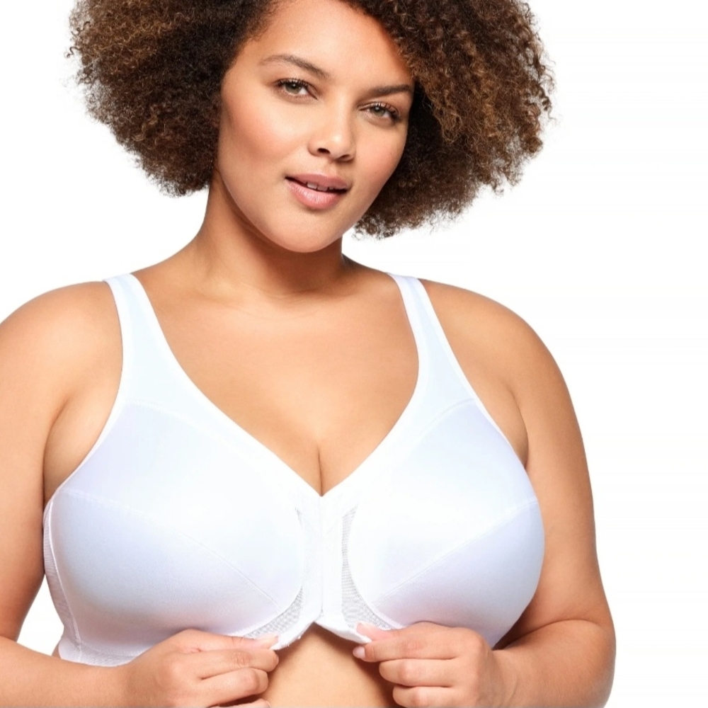 Glamorise bra 48C white mesh Magiclift Posture Back front closure plus new $62
